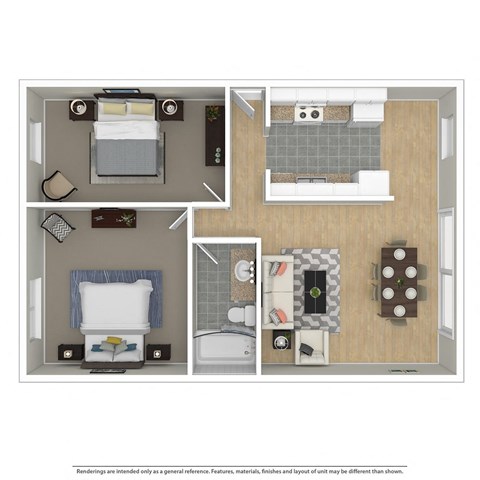 Floor plan for 2 beds, 1 bath, 775 sqft